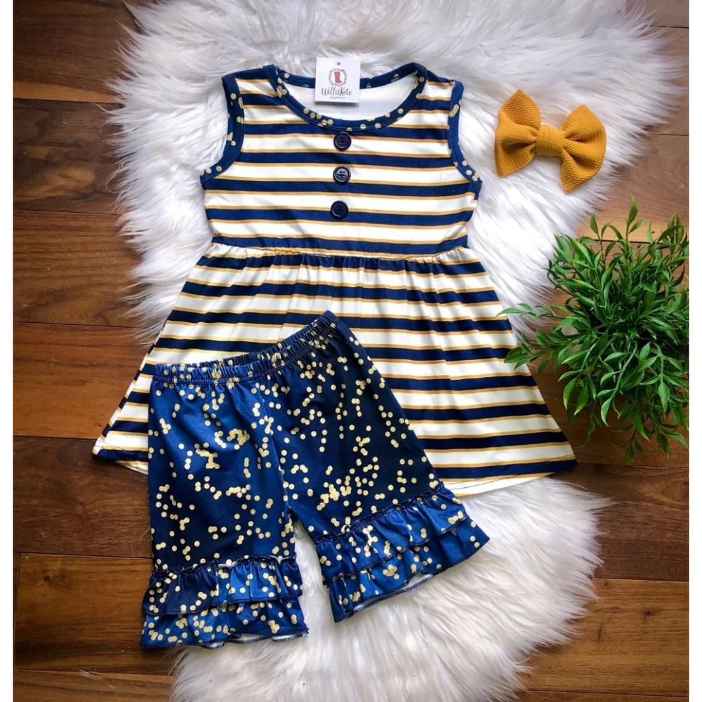 Wellington Designs Navy & Gold Short Set, Sz 18/24